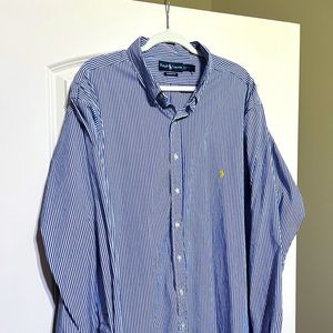 Like New Ralph Lauren Dress Shirt 4XLT - Blue & White Stripes w/ Yellow Polo Man